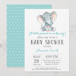Elephant Baby Shower-inbjudan Aqua och Grått Inbjudningar
