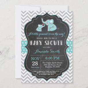 Elephant Baby Shower-inbjudan Aqua och Grått Inbjudningar
