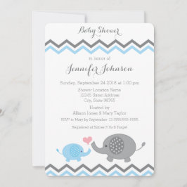 Elephant Baby Shower Inbjudan | Blue Grått Chevron