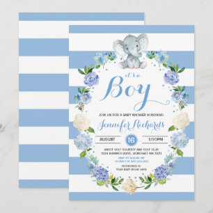 Elephant Baby Shower-inbjudan Boy Baby Shower Inbjudningar
