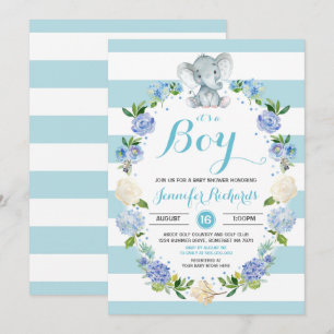 Elephant Baby Shower-inbjudan Boy Baby Shower Inbjudningar