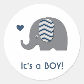 Elephant Baby Shower-inbjudan Boy Blue Chevron Runt Klistermärke