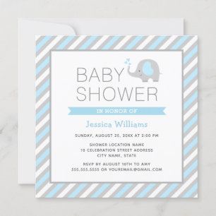 Elephant Baby Shower-inbjudan Boy - Blue & Grått Inbjudningar