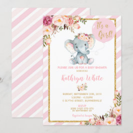 Elephant Baby Shower-inbjudan Flicka Rand Inbjudningar