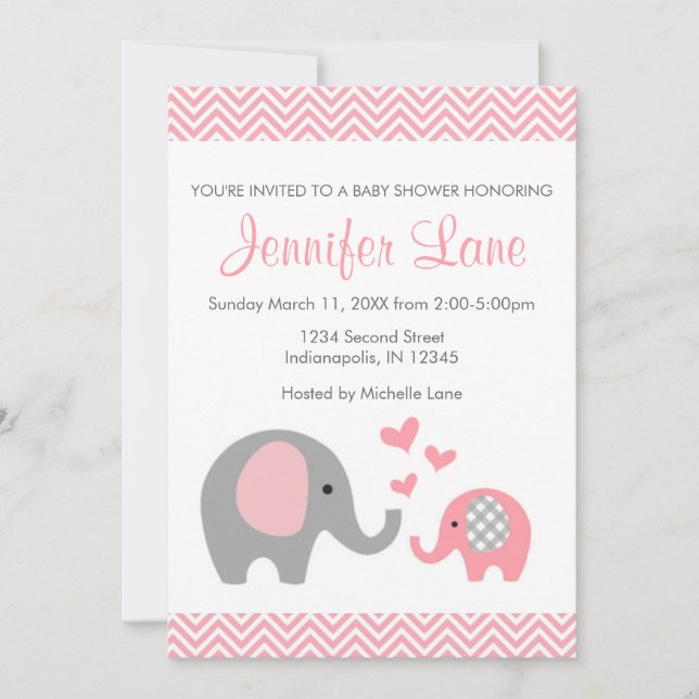 Elephant Baby Shower Inbjudan Girl (Framsida)