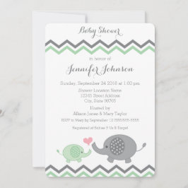 Elephant Baby Shower Inbjudan | Grönt Grått Chevro