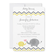 Elephant Baby Shower Inbjudan | Gult Grått Chevron