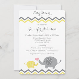 Elephant Baby Shower Inbjudan | Gult Grått Chevron