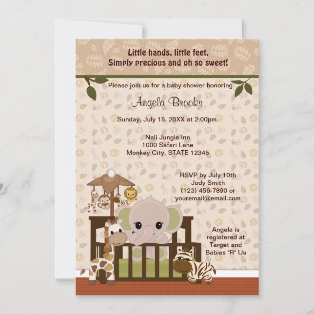 ELEPHANT Baby Shower-inbjudan Nali Jungle NJE Inbjudningar (Framsida)