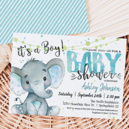 Elephant Baby Shower-inbjudan, pojke Inbjudningar