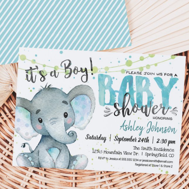 Elephant Baby Shower-inbjudan, pojke Inbjudningar (Skapare uppladdad)