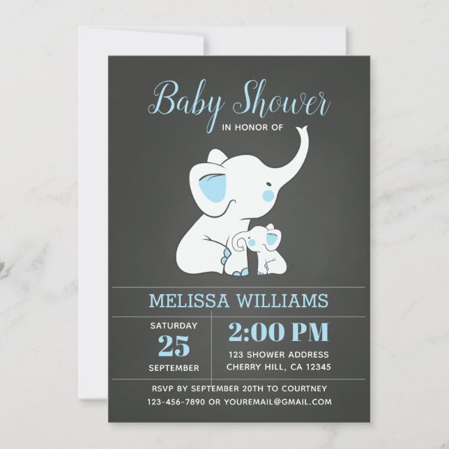 Elephant Baby Shower-inbjudan till Boy Inbjudningar (Framsida)
