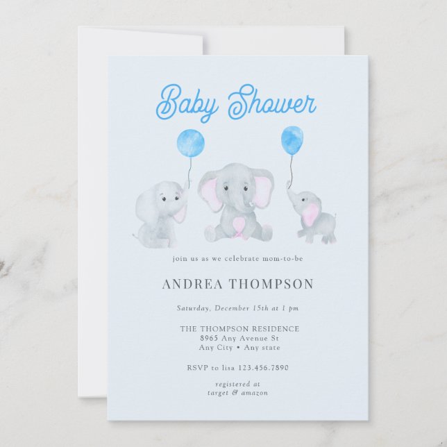 Elephant Baby Shower Inbjudningar (Framsida)