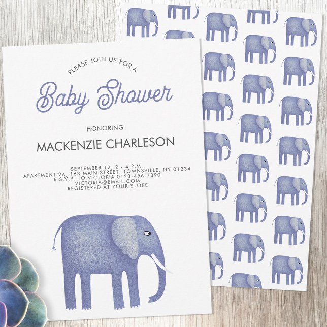 Elephant Baby Shower Inbjudningar (Blue elephant baby shower invitations)
