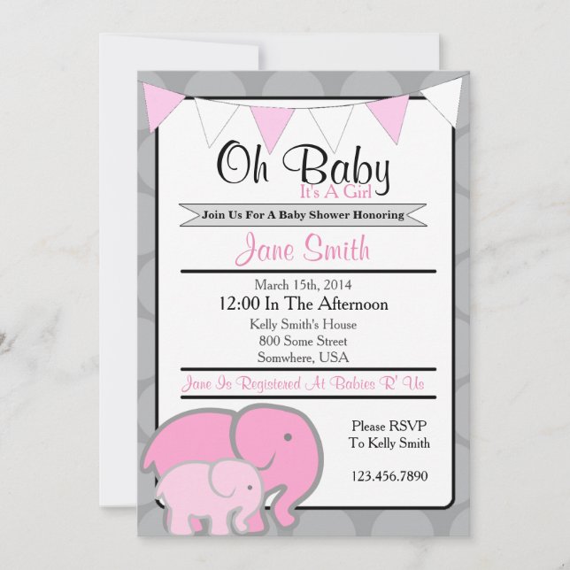 Elephant Baby Shower Inbjudningar (Framsida)