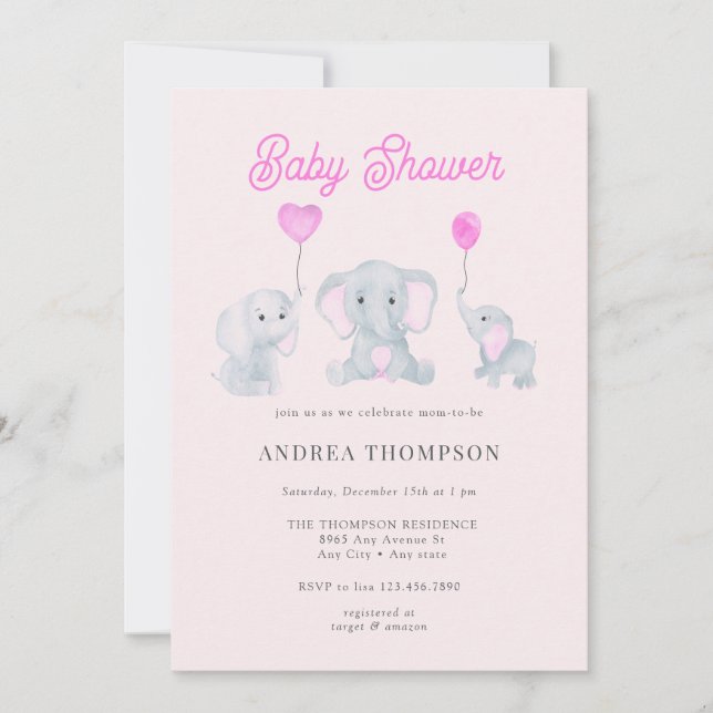 Elephant Baby Shower Inbjudningar (Framsida)