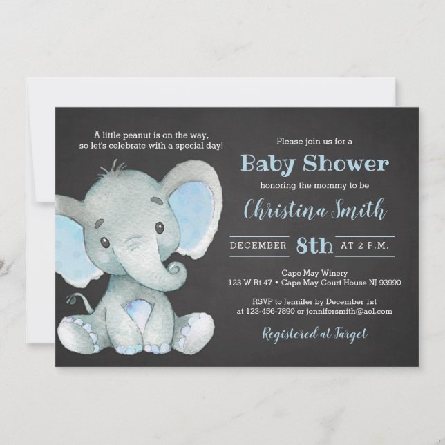 Elephant Baby Shower-inbjudningar för en pojke Inbjudningar (Framsida)