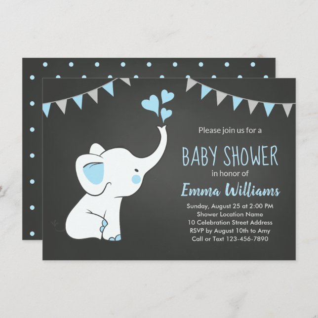 Elephant Baby Shower-inbjudningar för en pojke Inbjudningar (Fram/baksida)