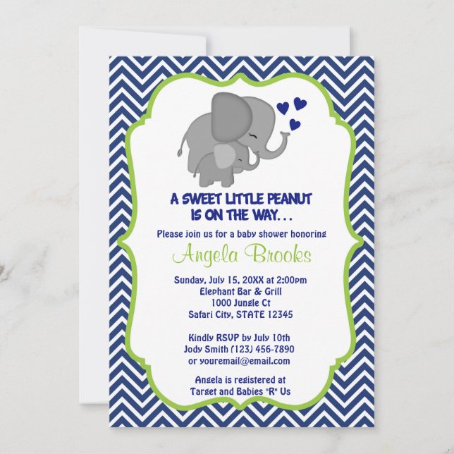 Elephant Baby Shower-inbjudningar: Tunga Chevron Inbjudningar (Framsida)