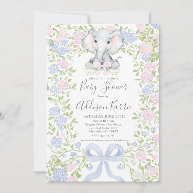 Elephant baby shower invitation inbjudningar (Framsida)