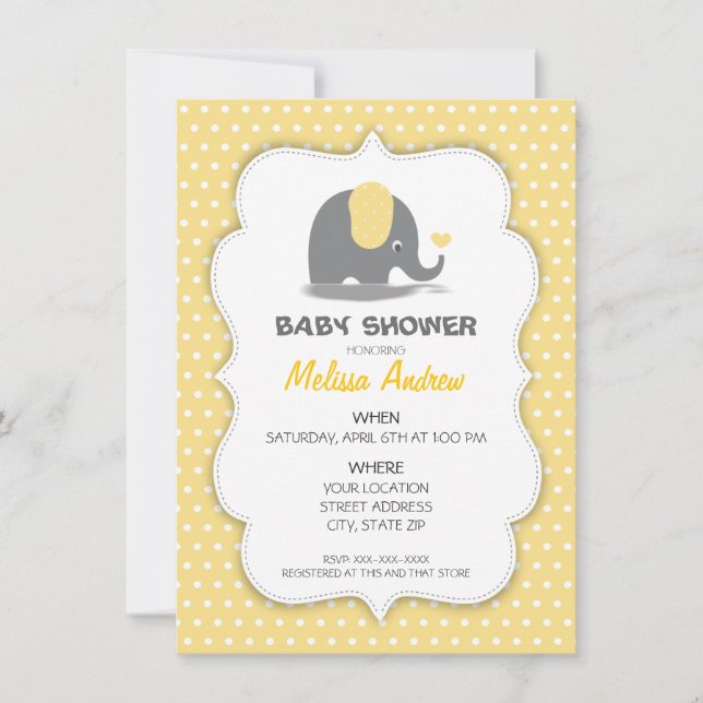 Elephant baby shower invitation inbjudningar (Framsida)