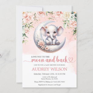 Elephant Baby Shower Kärlek till Måne och bak Inbjudningar