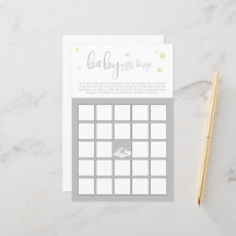 Elephant Baby Shower Light Grått Baby Bingo Game