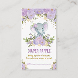 Elephant Baby Shower Lila Blommigt Diaper Raffle Tilläggskort