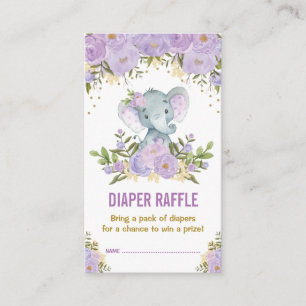 Elephant Baby Shower Lila Blommigt Diaper Raffle Tilläggskort