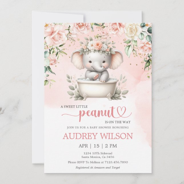 Elephant Baby Shower Little Peanut på vägen Inbjudningar (Framsida)