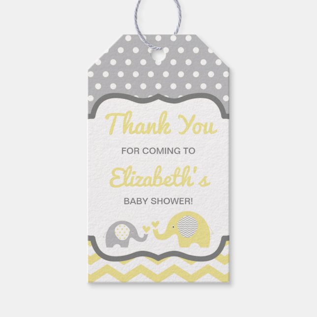 Elephant Baby Shower-Märkre, EDITABLE FÄRG Presentetikett (Framsidan)