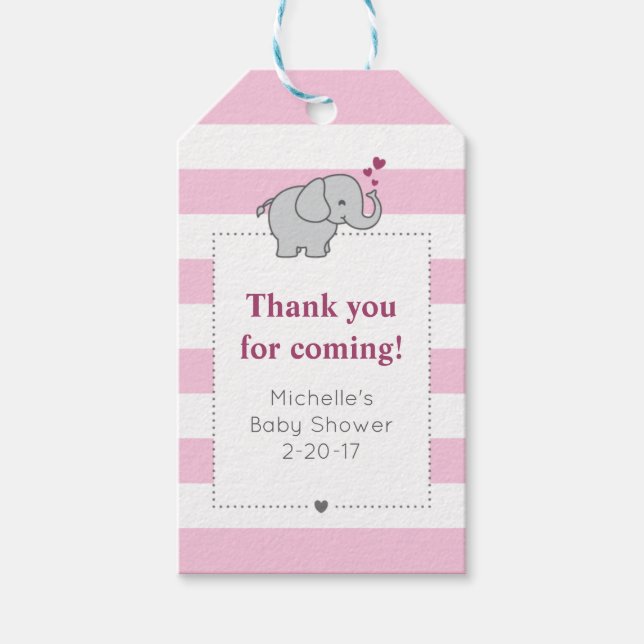 Elephant Baby Shower Märkre - Girl Presentetikett (Framsidan)