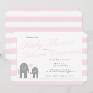 Elephant Baby Shower med Rand - Ljus rosa Inbjudningar