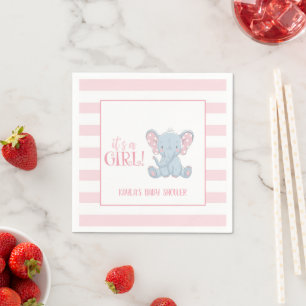 Elephant Baby Shower Napkin - Det är en flicka - A Pappersservett