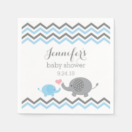 Elephant Baby Shower Napkins Blue Grått Chevron Pappersservett
