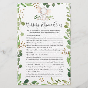 Elephant Baby Shower Nursery Rhyme Quiz-spel