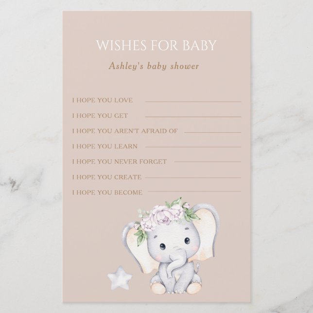 Elephant Baby Shower Önskemål för Baby (Framsida)