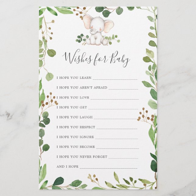 Elephant Baby Shower Önskemål för Baby (Framsida)