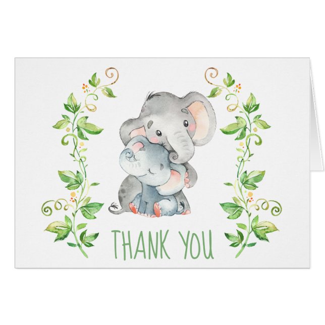 Elephant Baby Shower Party Tackkort Card OBS Kort (Framsidan Horizontal)