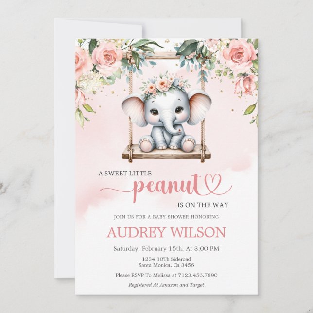 Elephant Baby Shower Peanut är på gång Inbjudningar (Framsida)