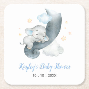 Elephant Baby Shower Personlig (Elephant Cloud) Underlägg Papper Kvadrat