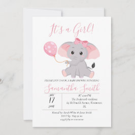 Elephant Baby Shower Rosa Balloon Inbjudningar