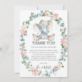 Elephant Baby Shower Rosa Blommigt Greenery Girl Tack Kort