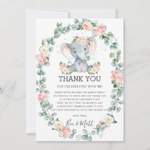 Elephant Baby Shower Rosa Blommigt Greenery Girl Tack Kort