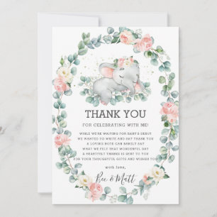 Elephant Baby Shower Rosa Blommigt Greenery Girl Tack Kort