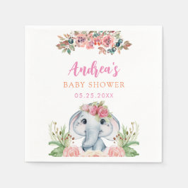 Elephant Baby Shower Rosa Flower Napkins Pappersservett