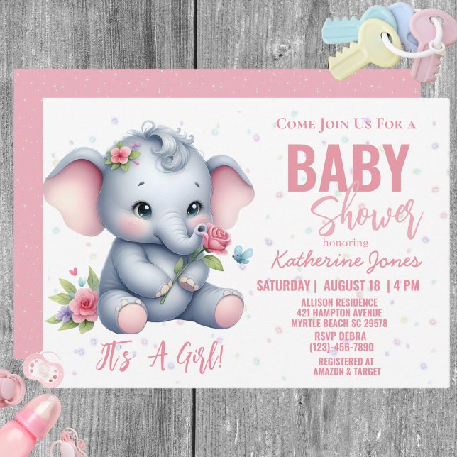 Elephant Baby Shower Rosa Girl Girl Girl Jungle Sa Inbjudningar (Skapare uppladdad)