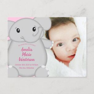 Elephant Baby Shower Rosa Safari Girl Vykort