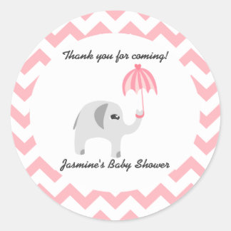 Elephant Baby Shower Rosa Umbrella Runt Klistermärke