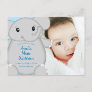 Elephant Baby Shower Safari Blue Boy Vykort